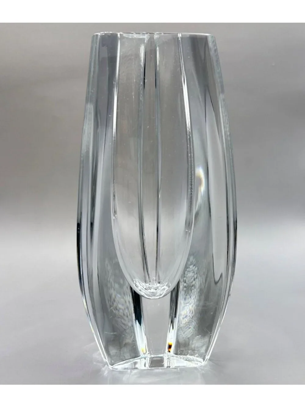 Baccarat Signed Bouton D'Or Gold Button Triangular Art Glass Crystal Vase 6